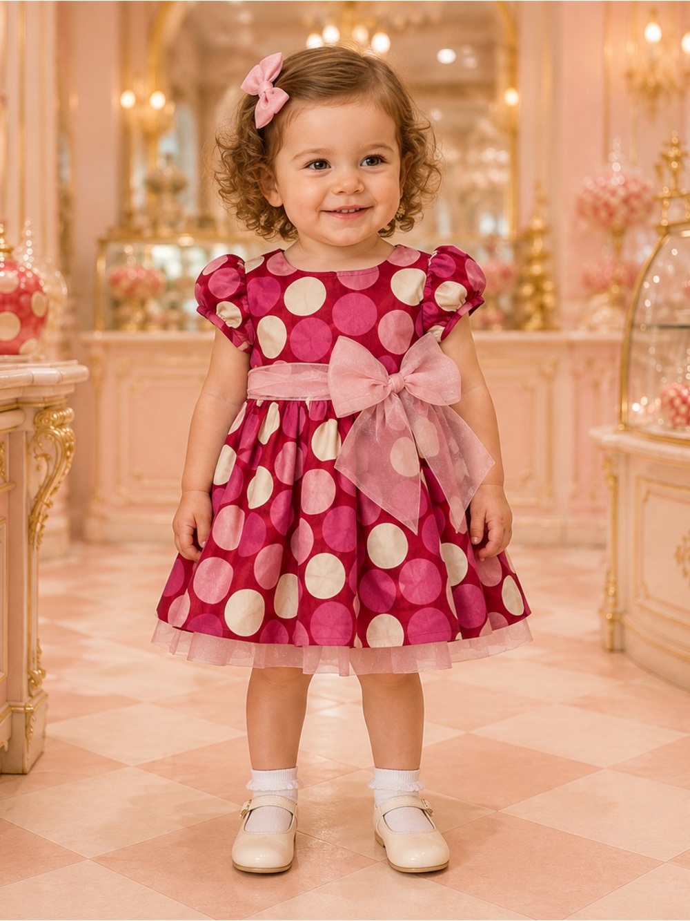 Bonnie Jean Girls 2T Berry Pink Polka Dot Party Dress Bow NWOT